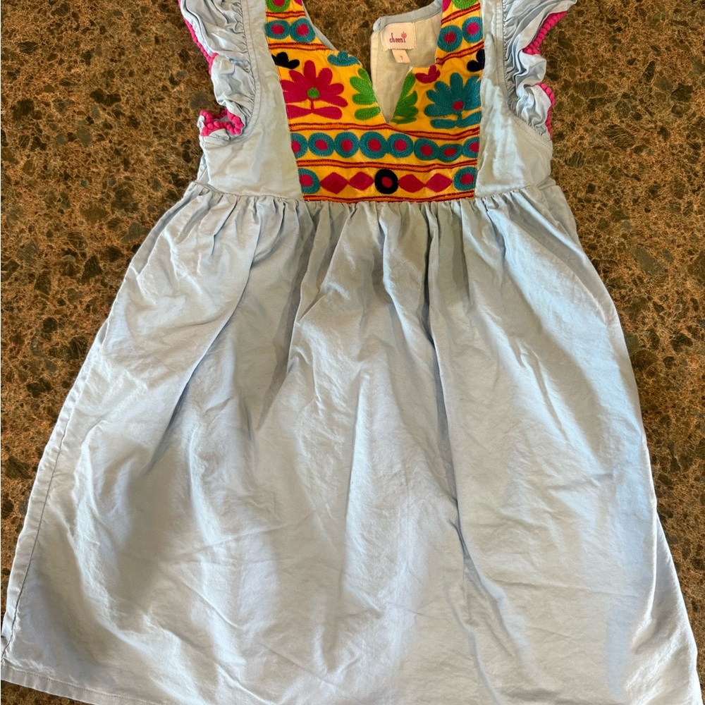 Charming Blue Embroidered Kids Dress